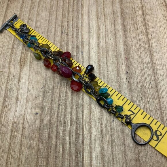 Fossil Colorful Faceted Beaded Distressed Link Toggle Bracelet - Picture 4 of 4